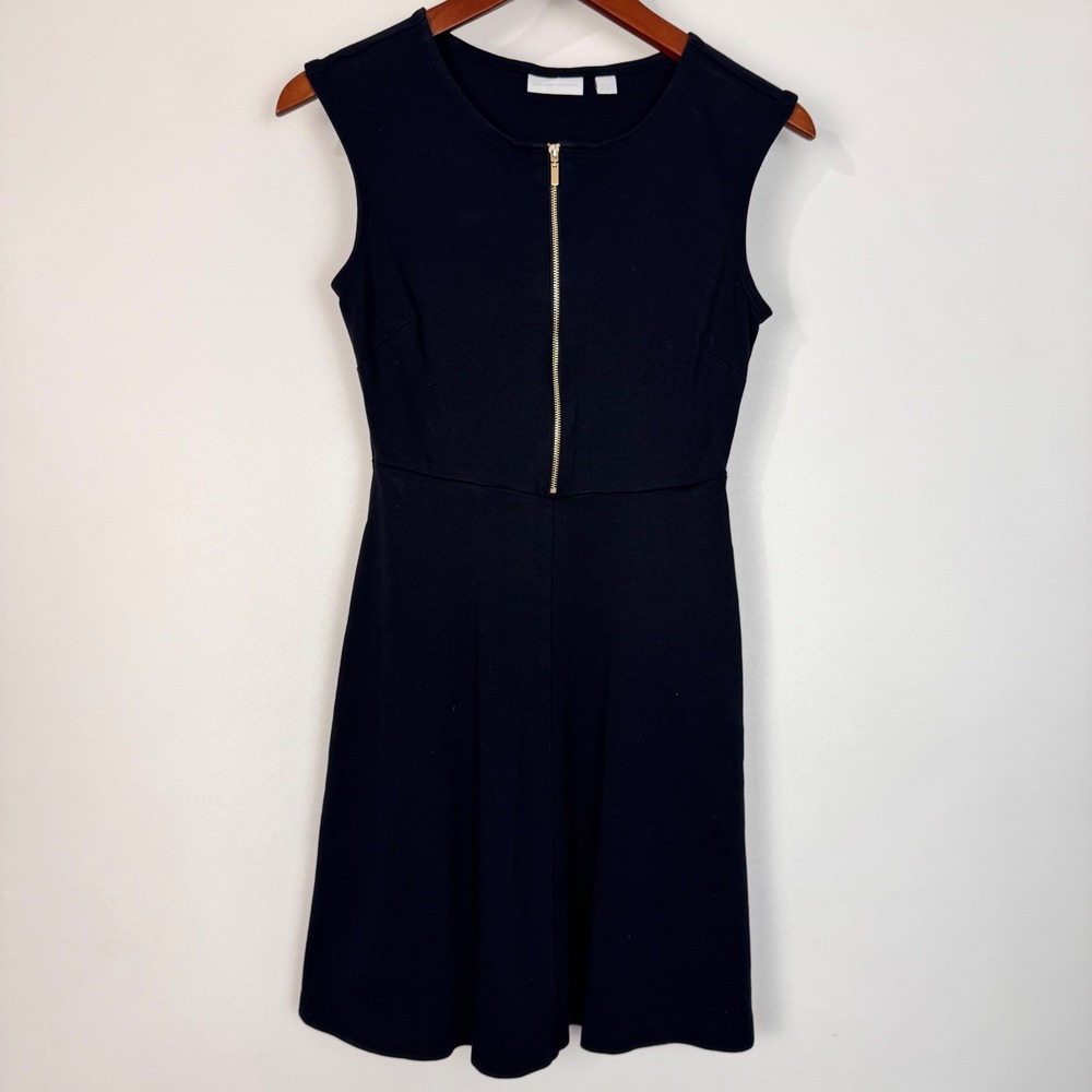 New York & Company Dress Women XS Black Sleeveless Zip Front Fit Flare Mini